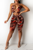 Black Yellow Fashion Sexy Print Bandage Spaghetti Strap Sleeveless Two Pieces