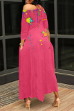 Pink Casual Print Patchwork One Shoulder Irregular Dress Dresses