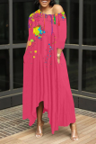 Pink Casual Print Patchwork One Shoulder Irregular Dress Dresses