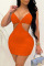 Tangerine Red Sexy Solid Hollowed Out Spaghetti Strap Wrapped Skirt Dresses