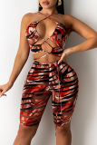 Black Yellow Fashion Sexy Print Bandage Spaghetti Strap Sleeveless Two Pieces