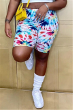 Multi-color Fashion Casual Print Basic Asymmetrical Regular High Waist Shorts