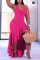 Pink Fashion Sexy Plus Size Solid Backless Spaghetti Strap Irregular Dress