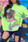 Fluorescent Green Casual Street Print Make Old O Neck T-Shirts