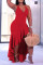 Red Fashion Sexy Plus Size Solid Backless Spaghetti Strap Irregular Dress