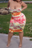 Multicolor Fashion Sexy Plus Size Print Backless Spaghetti Strap Sleeveless Dress