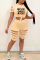 Light Yellow Fashion Casual Letter Print Ripped O Neck Short Sleeve Two Pieces