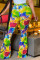 Green Fashion Casual Tie Dye Printing Regular High Waist Wide Leg Trousers