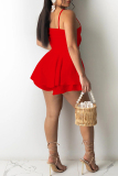 Rose Red Sexy Casual Solid Backless Spaghetti Strap Sleeveless Dress