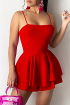 Red Sexy Casual Solid Backless Spaghetti Strap Sleeveless Dress