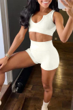 White Sexy Solid Patchwork V Neck Sleeveless Two Pieces