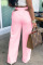 Pink Casual Solid Hollowed Out Draw String Boot Cut Wide Leg Patchwork Bottoms