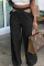 Black Casual Solid Hollowed Out Draw String Boot Cut Wide Leg Patchwork Bottoms