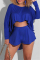 Blue Fashion Casual Solid Asymmetrical O Neck Long Sleeve Two Pieces