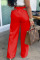 Red Casual Solid Hollowed Out Draw String Boot Cut Wide Leg Patchwork Bottoms
