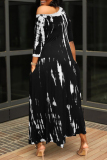Black Fashion Print Basic O Neck Irregular Dress