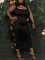 Black Fashion Sexy Plus Size Solid Hollowed Out Half A Turtleneck Sleeveless Dress