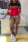 Red Casual Leopard Split Joint O Neck Short Sleeve Two Pieces