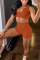 Tangerine Red Sexy Solid Split Joint V Neck Sleeveless Two Pieces