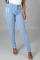 Light Blue Sexy Solid Hollowed Out Mid Waist Skinny Denim Jeans