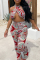 Red Sexy Print Patchwork Halter Boot Cut Jumpsuits