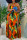 Orange Fashion Sexy Plus Size Print Backless Slit Halter Sleeveless Dress