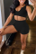 Black Sexy Solid Split Joint V Neck Sleeveless Two Pieces