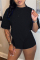 Black Fashion Casual Solid Asymmetrical O Neck Short Sleeve Two Pieces