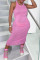 Pink Fashion Casual Solid Basic O Neck Vest Dress