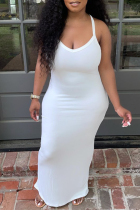 White Sexy Casual Solid Backless Spaghetti Strap Sleeveless Dress Dresses