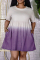 Purple Fashion Casual Gradual Change Print Basic O Neck Short Sleeve Dress