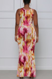 Pink Fashion Sexy Print Hollowed Out O Neck Vest Dress