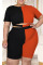Black Pink British Style Patchwork Cut Out O Neck Plus Size Two Pieces