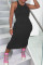 Black Fashion Casual Solid Basic O Neck Vest Dress