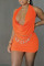 Tangerine Red Celebrities Solid Backless Fold Halter Pleated Dresses