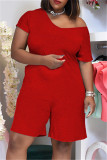 Red Fashion Casual Solid Basic V Neck Loose Romper