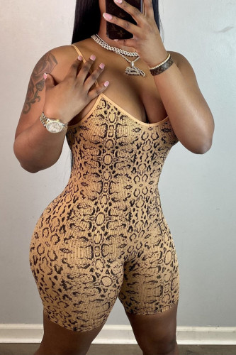 Yellow Sexy Casual Print Backless Spaghetti Strap Skinny Romper