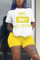 Yellow Fashion Casual Letter Printed T-shirt Shorts Set