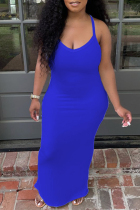 Blue Sexy Casual Solid Backless Spaghetti Strap Sleeveless Dress Dresses