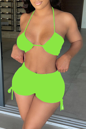 Green Fashion Sexy Solid Backless Halter Sleeveless Two Pieces