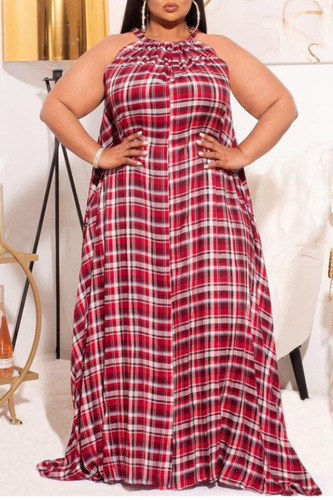 Red Sexy Print Make Old Halter Ball Gown Plus Size Dresses（Without Belt）