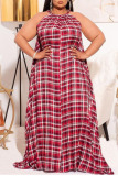 Deep Red Sexy Print Make Old Halter Ball Gown Plus Size Dresses（Without Belt）