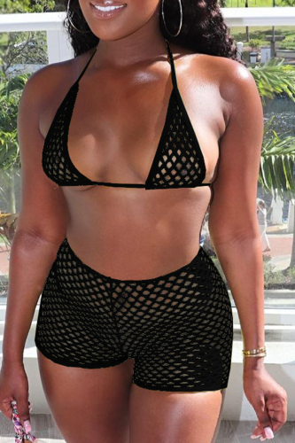 Black Sexy Solid Mesh Swimwears