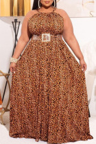 Leopard Print Sexy Print Make Old Halter Ball Gown Plus Size Dresses（Without Belt）