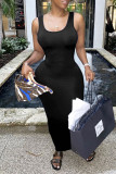 Black Fashion Casual Solid Basic O Neck Vest Dress