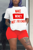 Red Fashion Casual Letter Printed T-shirt Shorts Set