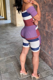 White Purple Sexy Striped Bandage Off the Shoulder Skinny Jumpsuits