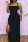 Black Sexy Solid High Opening Halter Irregular Dress Dresses