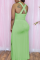Light Green Sexy Solid High Opening Halter Irregular Dress Dresses
