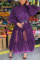 purple Casual Patchwork Solid Mesh Without Belt Mandarin Collar Irregular Dress Plus Size Dresses